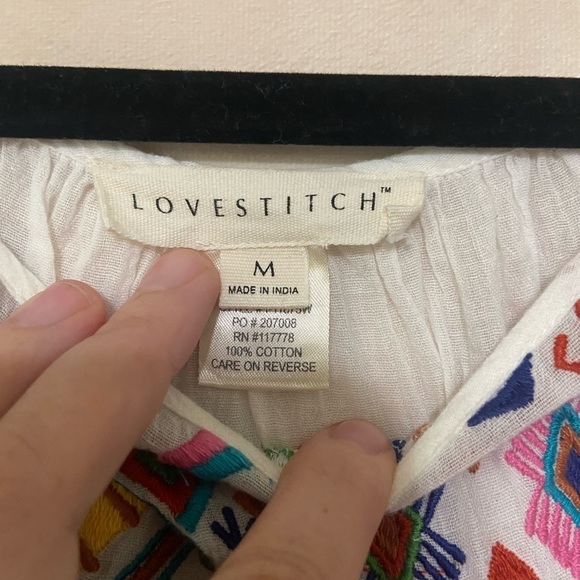 Lovestitch EUC lightweight cotton heavily embroidered bib pom waist tie top M - Picture 5 of 6